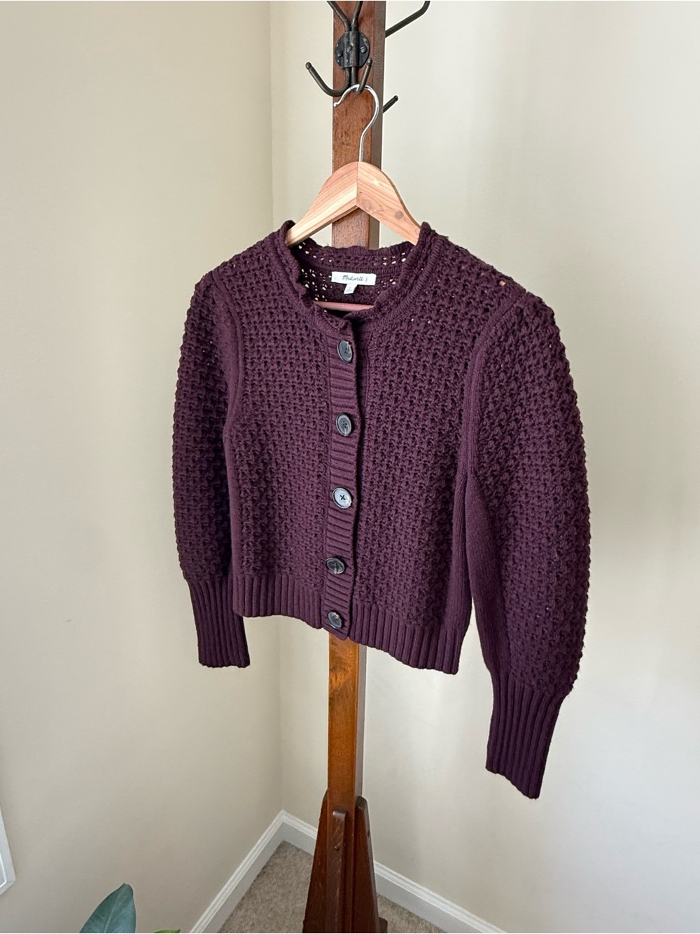 Madewell Plum Textured Button-Front Cardigan